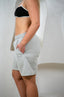 GREY MARLE TRACK SHORTS.