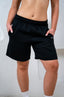 JET BLACK TRACK SHORTS.