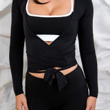 BLACK BALLET WRAP TOP