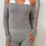 LIGHT GREY OFF THE SHOULDER LONG SLEEVE
