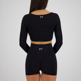 JET BLACK LONG SLEEVE AALIA CROP
