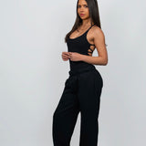 JET BLACK STRAIGHT LEG TRACKPANTS
