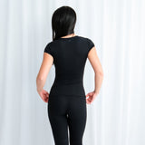 BLACK CAP SLEEVE TEE.