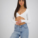 WHITE LONG SLEEVE AALIA CROP