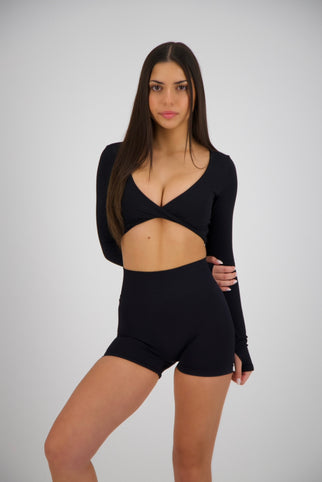 JET BLACK LONG SLEEVE AALIA CROP