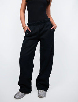 JET BLACK STRAIGHT LEG TRACKPANTS