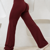 BURGUNDY STRAIGHT LEG PANTS.