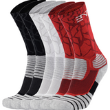 6PK PATTERNED ENTITLED SOCKS - Black/White/Red