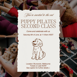 EARLY BIRD RELEASE - PUPPY PILATES EVENT IN BRUNSWICK (SATURDAY 6th JUNE 11:00AM CLASS)