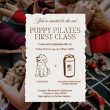 PUPPY PILATES EVENT IN BRUNSWICK (FRIDAY 31st JULY 4:30PM CLASS)